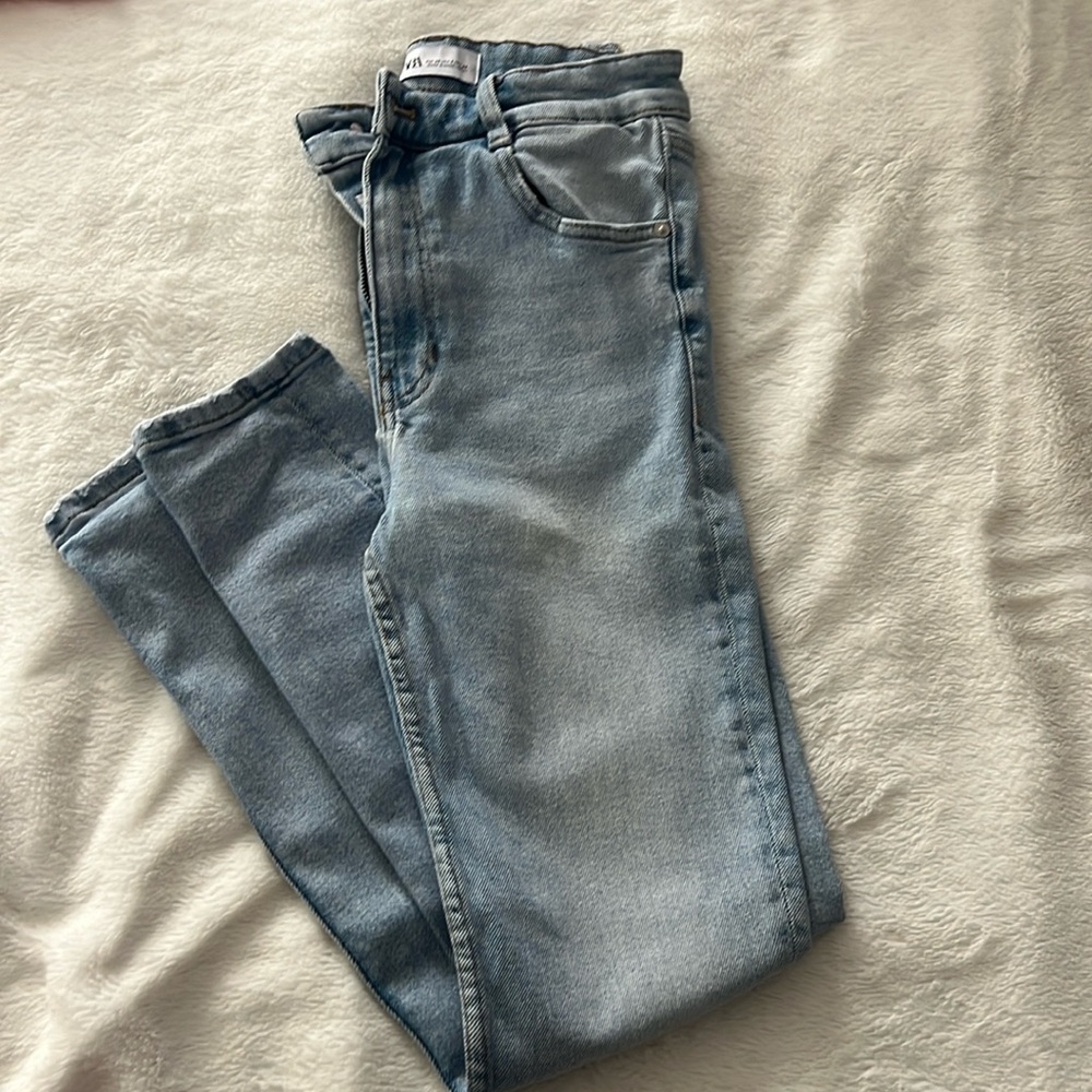 Zara Straight Leg High-Rise Light Wash Jeans